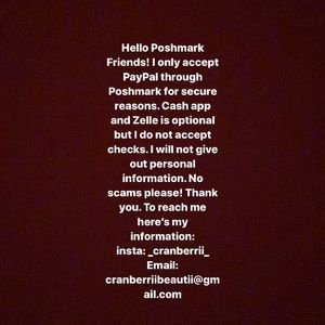 No checks. Only pay through Poshmark and PayPal.